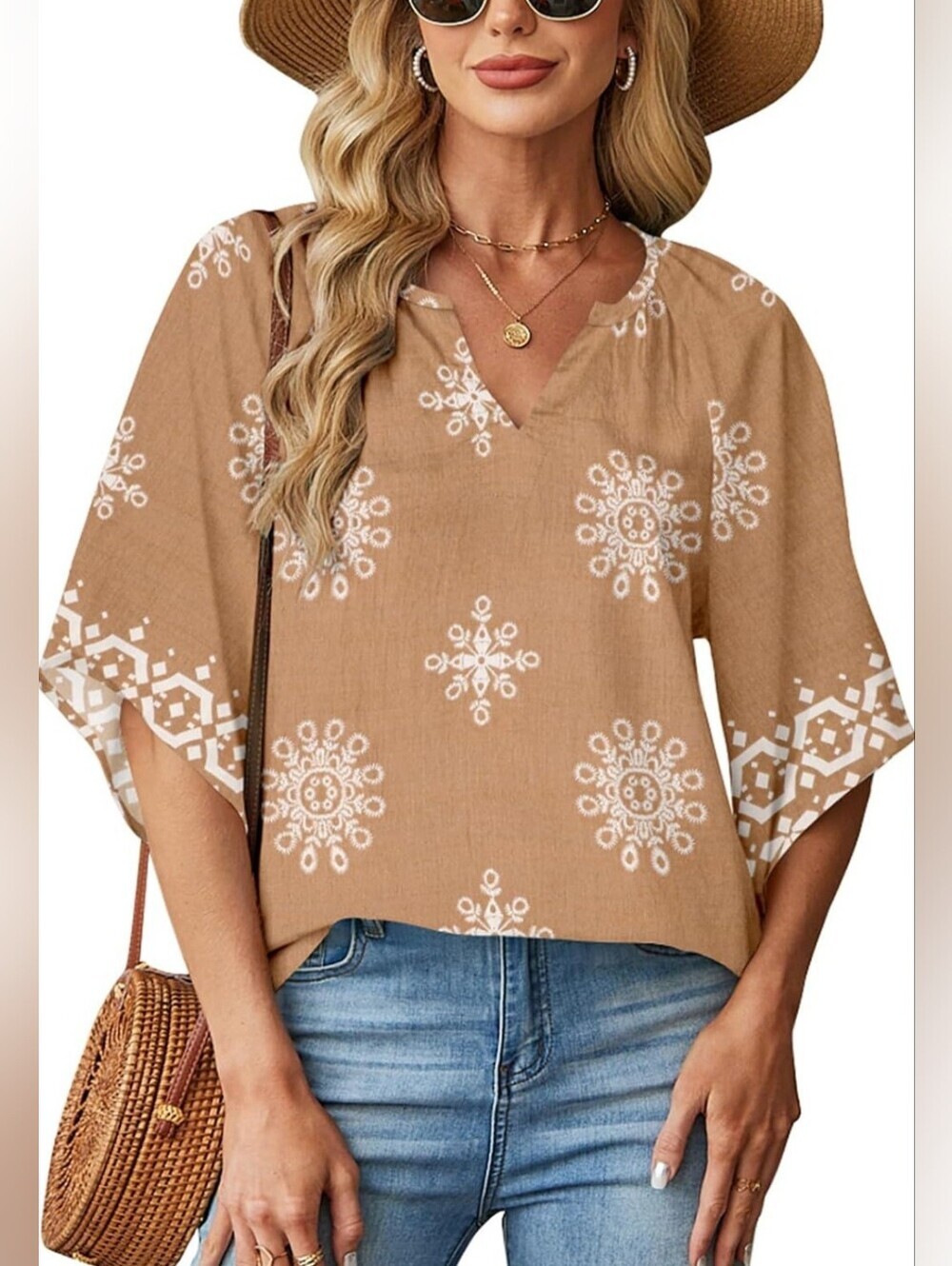 Boho Batwing Tunic Top NWT XL Linen Look